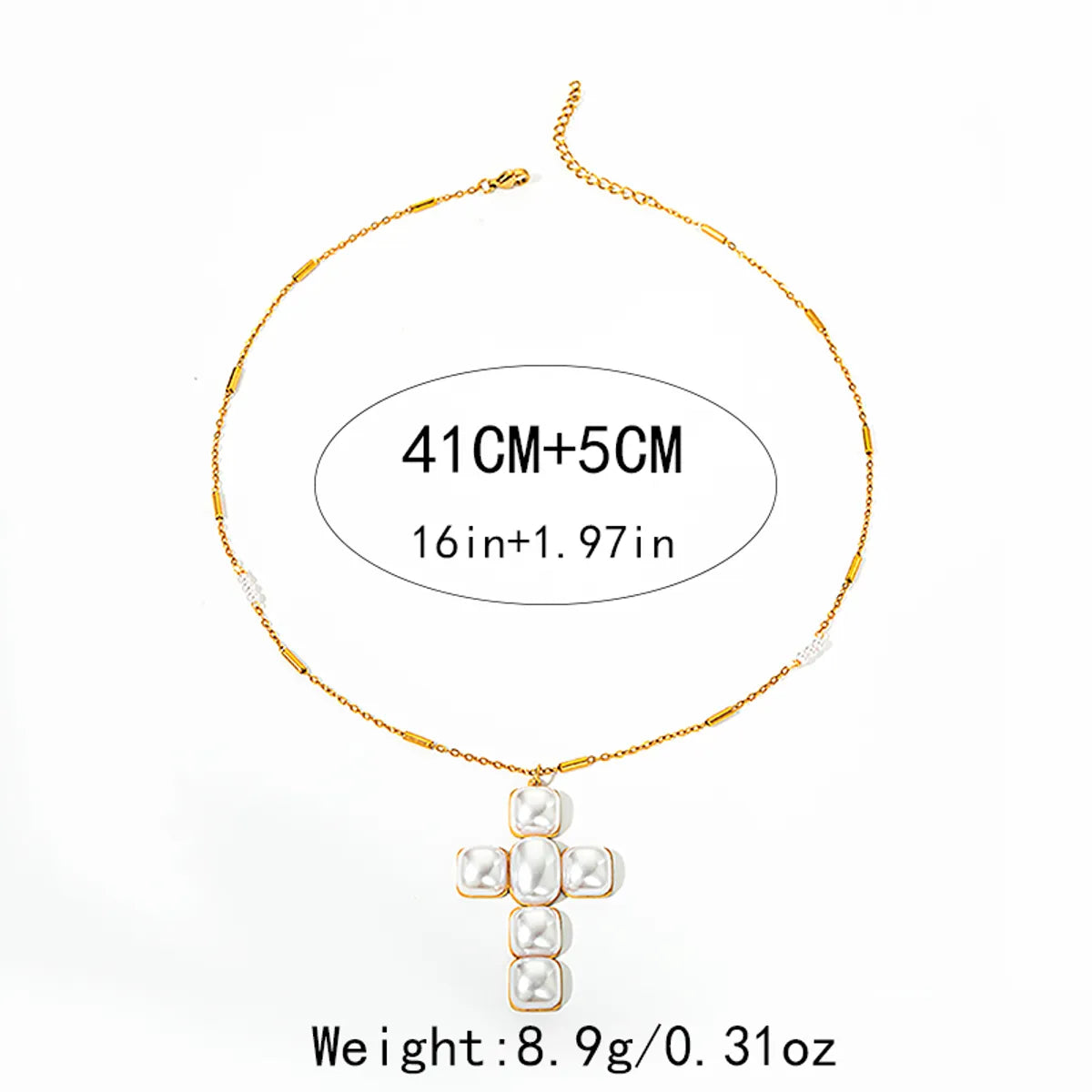 Wholesale Jewelry Elegant Modern Style Cross 304 Stainless Steel Pearl 14K Gold Plated Plating Inlay Pendant Necklace