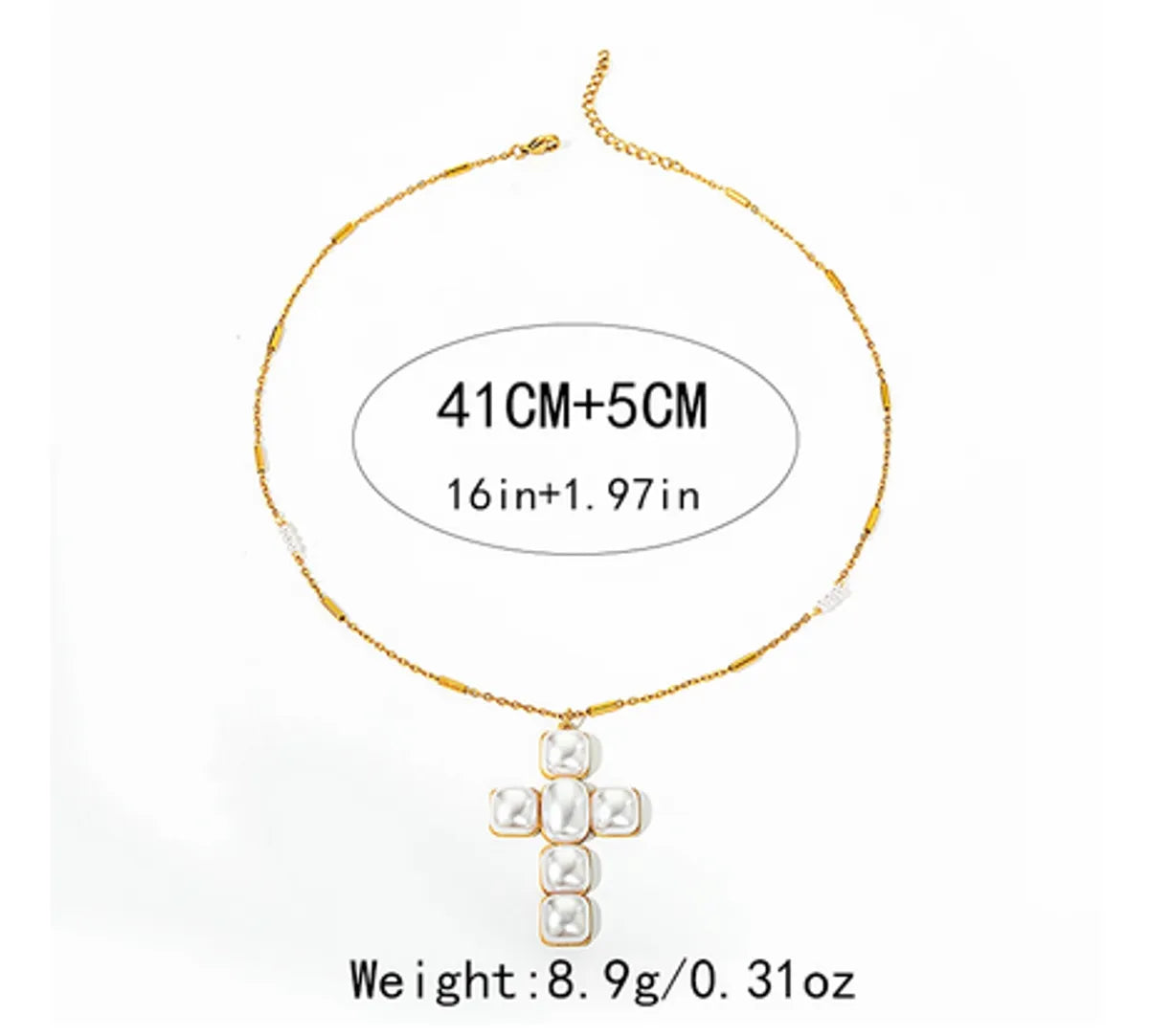 Wholesale Jewelry Elegant Modern Style Cross 304 Stainless Steel Pearl 14K Gold Plated Plating Inlay Pendant Necklace