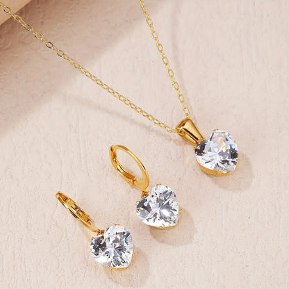 Wholesale Jewelry Luxurious Simple Style Heart Shape 304 Stainless Steel Zircon Gold Plated Plating Inlay Necklace