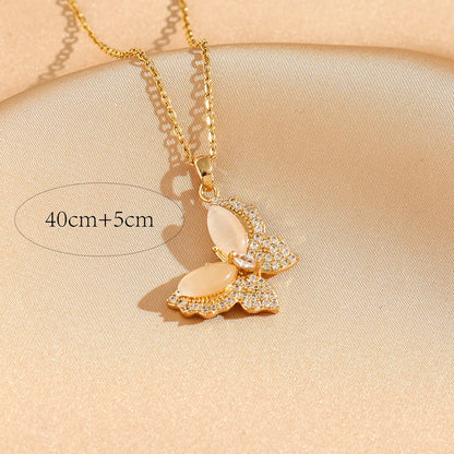 Titanium Steel 18K Gold Plated Casual Commute Plating Diamond Moon Snake Butterfly Resin Opal Zircon Pendant Necklace