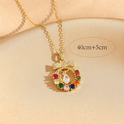 Titanium Steel 18K Gold Plated Casual Commute Plating Diamond Moon Snake Butterfly Resin Opal Zircon Pendant Necklace