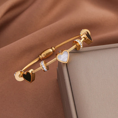 Simple Style Classic Style Heart Shape 304 Stainless Steel 18K Gold Plated Rhinestones Bangle In Bulk