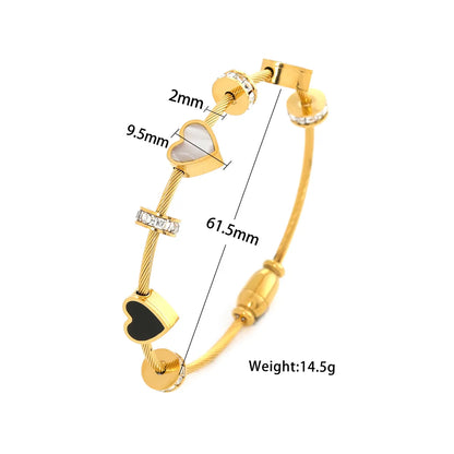 Simple Style Classic Style Heart Shape 304 Stainless Steel 18K Gold Plated Rhinestones Bangle In Bulk