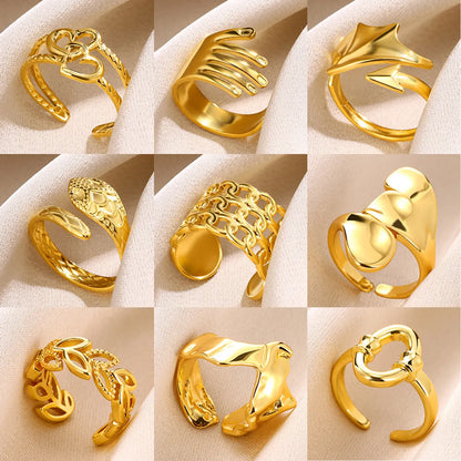 304 Stainless Steel Gold Plated Simple Style Classic Style Plating Solid Color Rings