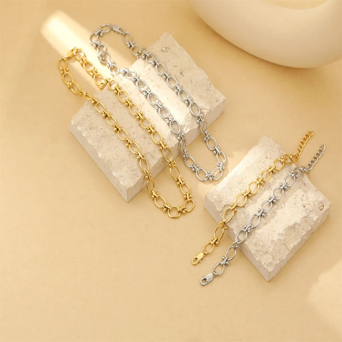 Wholesale Jewelry Simple Style Classic Style Streetwear Solid Color 304 Stainless Steel Gold Plated Bracelets Necklace