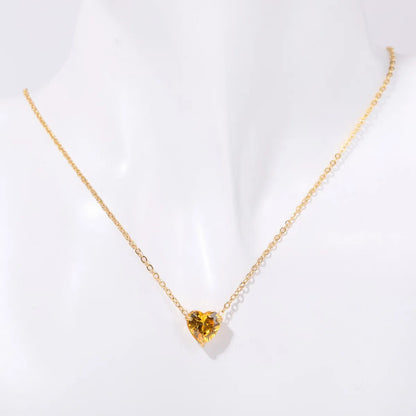 201 Stainless Steel 304 Stainless Steel Glass Gold Plated Simple Style Plating Inlay Heart Shape Birthstone Pendant Necklace