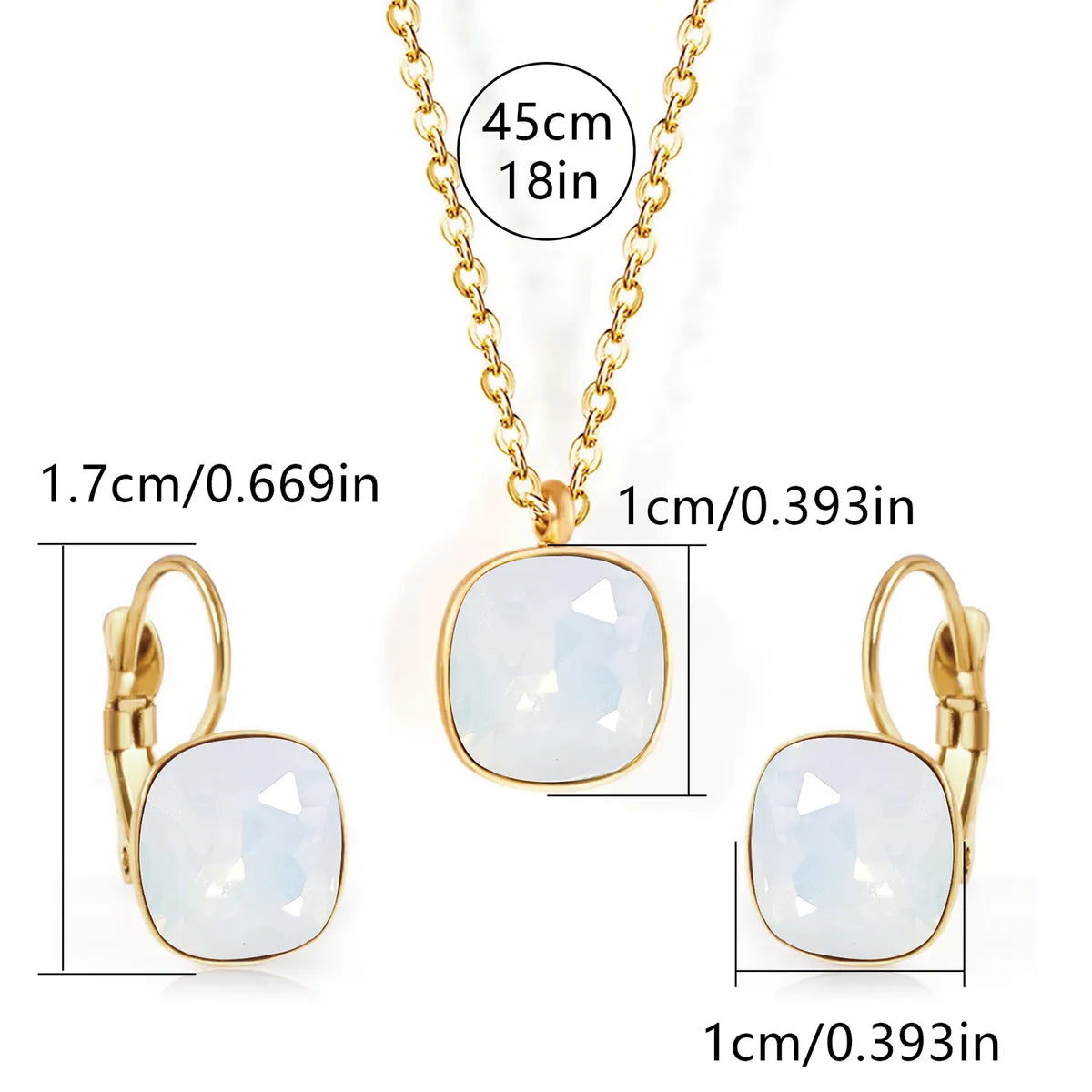 304 Stainless Steel Gold Plated Simple Style Shiny Inlay Square Zircon Jewelry Set