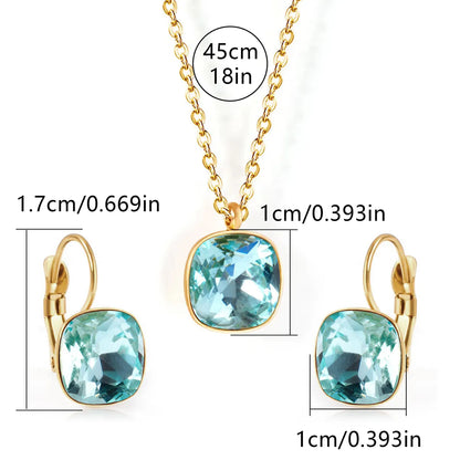 304 Stainless Steel Gold Plated Simple Style Shiny Inlay Square Zircon Jewelry Set