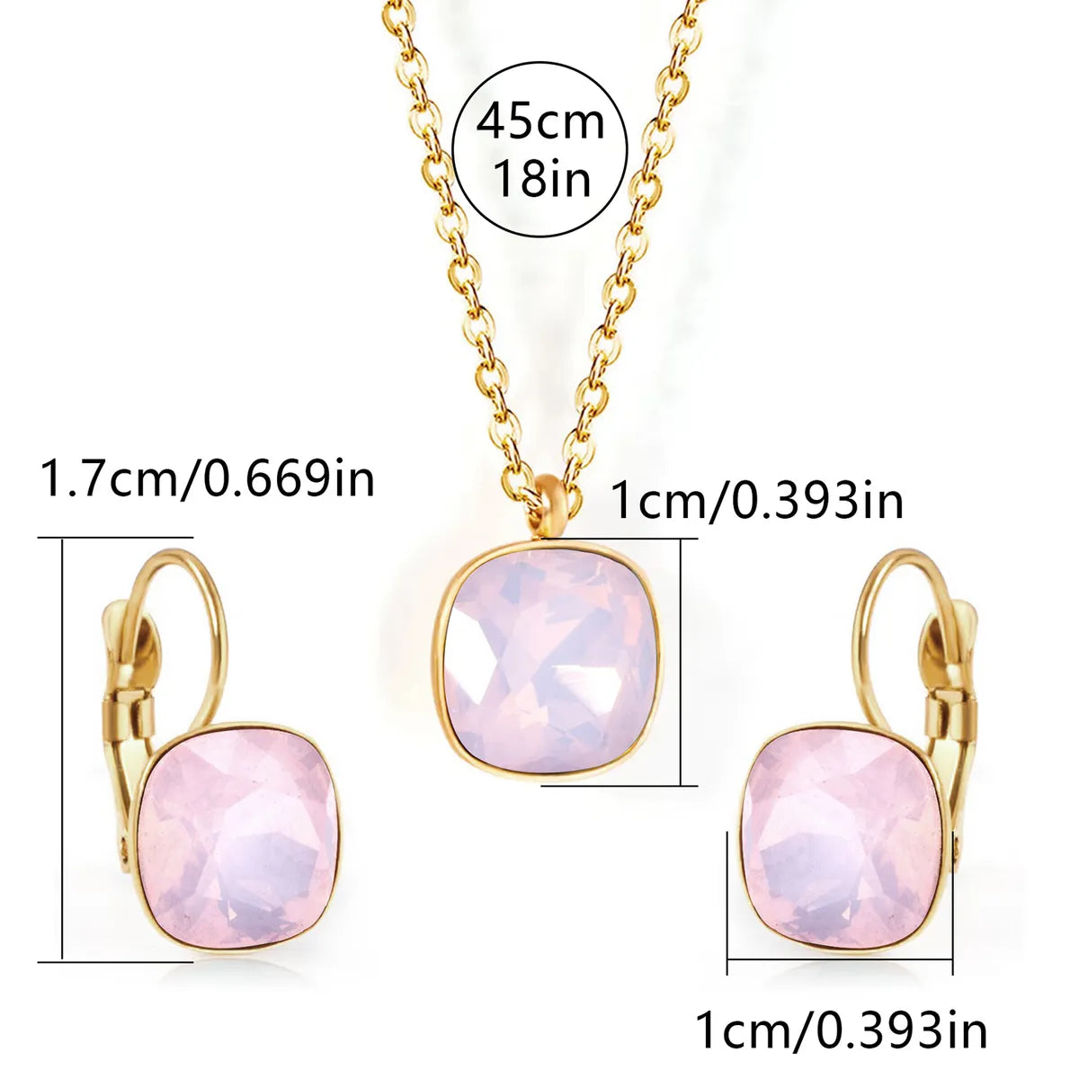 304 Stainless Steel Gold Plated Simple Style Shiny Inlay Square Zircon Jewelry Set