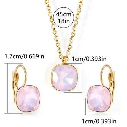 304 Stainless Steel Gold Plated Simple Style Shiny Inlay Square Zircon Jewelry Set