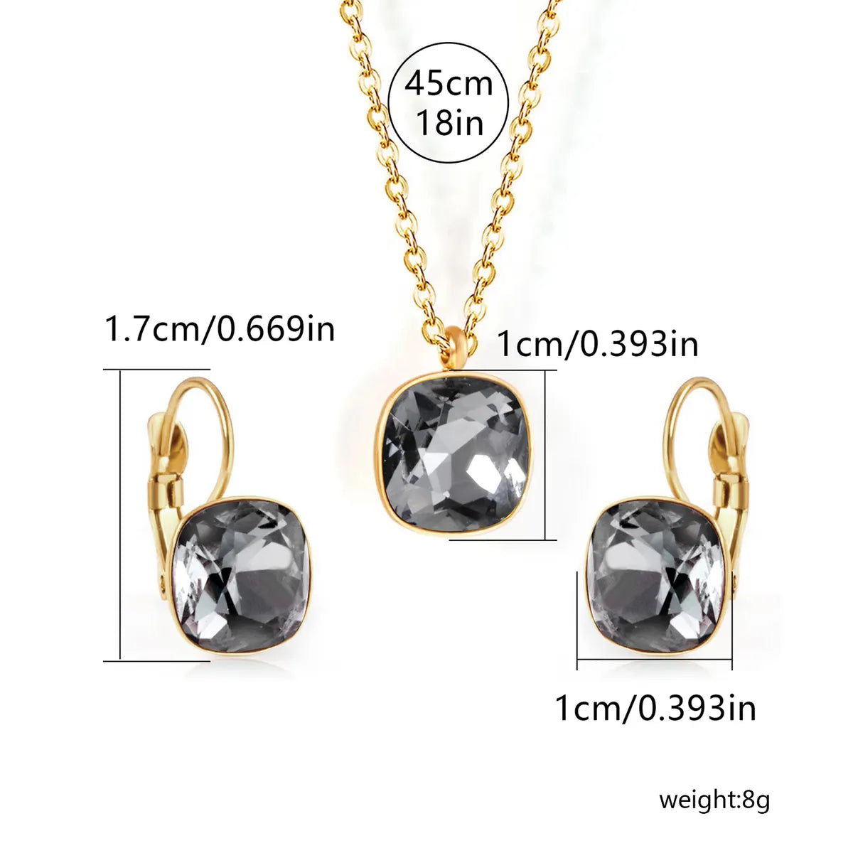 304 Stainless Steel Gold Plated Simple Style Shiny Inlay Square Zircon Jewelry Set