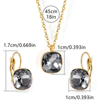 304 Stainless Steel Gold Plated Simple Style Shiny Inlay Square Zircon Jewelry Set