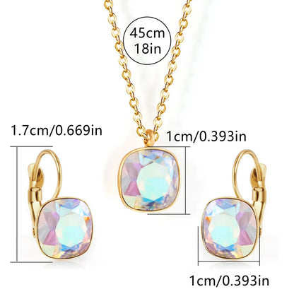 304 Stainless Steel Gold Plated Simple Style Shiny Inlay Square Zircon Jewelry Set