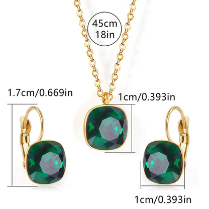 304 Stainless Steel Gold Plated Simple Style Shiny Inlay Square Zircon Jewelry Set