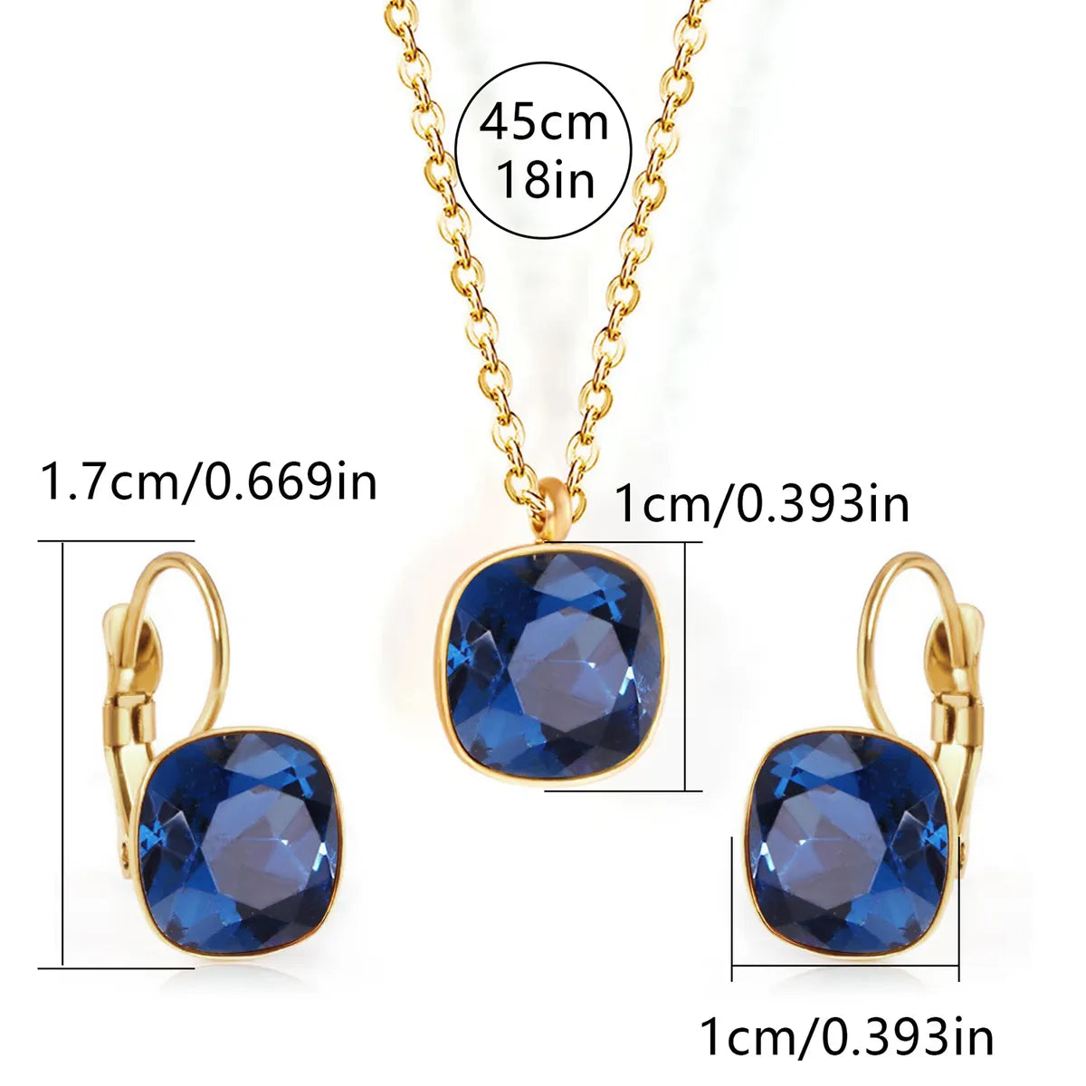 304 Stainless Steel Gold Plated Simple Style Shiny Inlay Square Zircon Jewelry Set