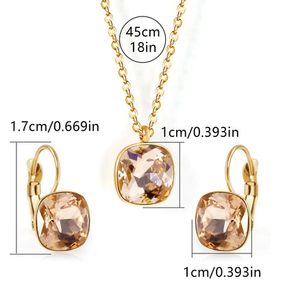 304 Stainless Steel Gold Plated Simple Style Shiny Inlay Square Zircon Jewelry Set