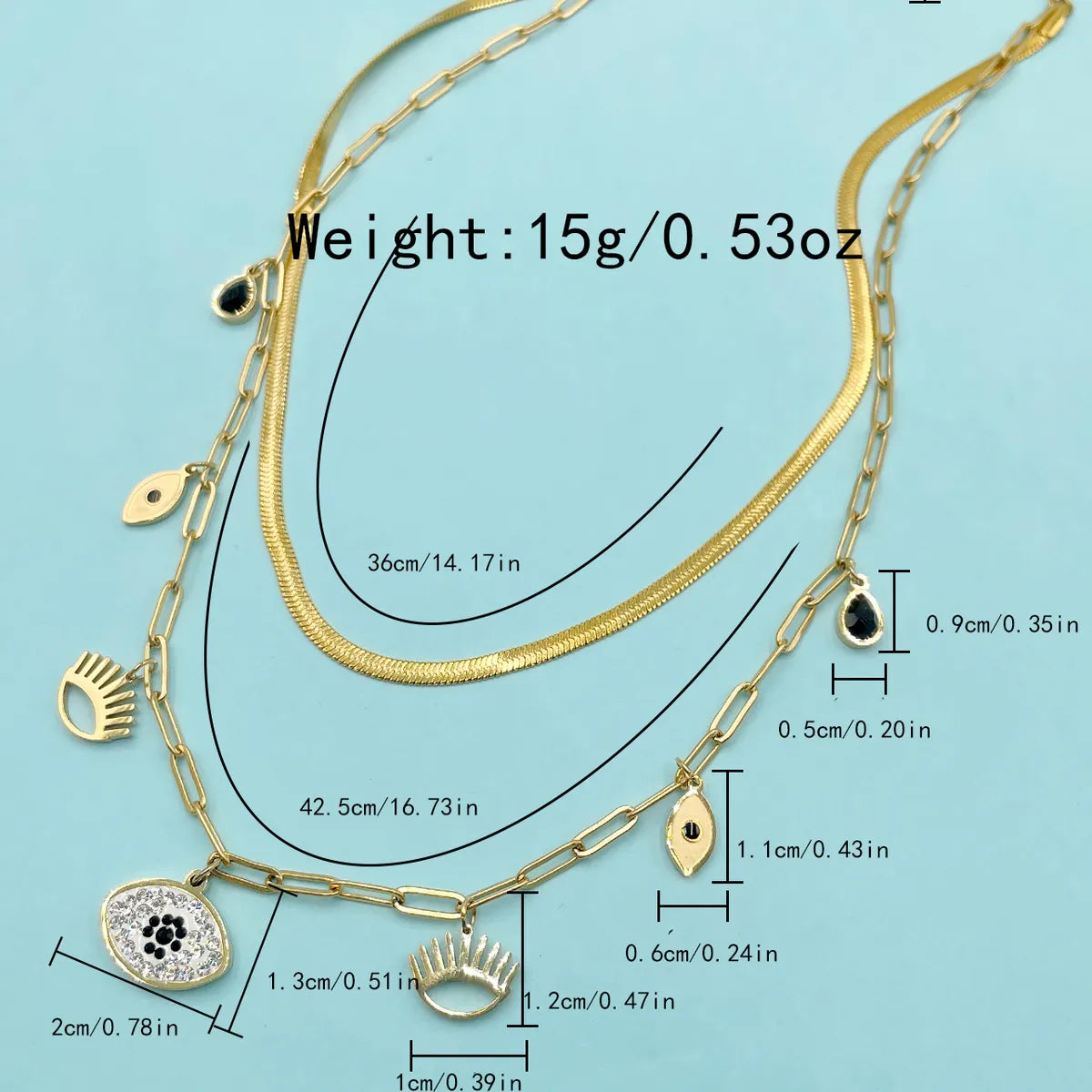 304 Stainless Steel Gold Plated Vacation Tropical Sweet Layered Pearl Inlay Sun Devil'S Eye Zircon Layered Necklaces