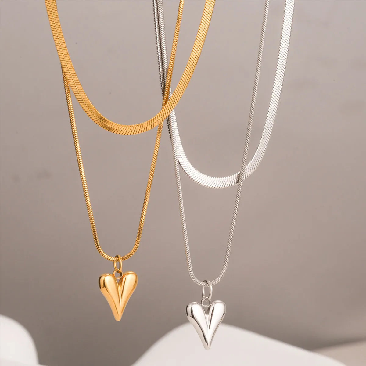 304 Stainless Steel Heart Shape Pendant Necklace