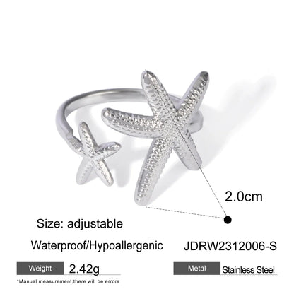 Wholesale Jewelry IG Style Modern Style Classic Style Starfish 304 Stainless Steel Plating Open Rings