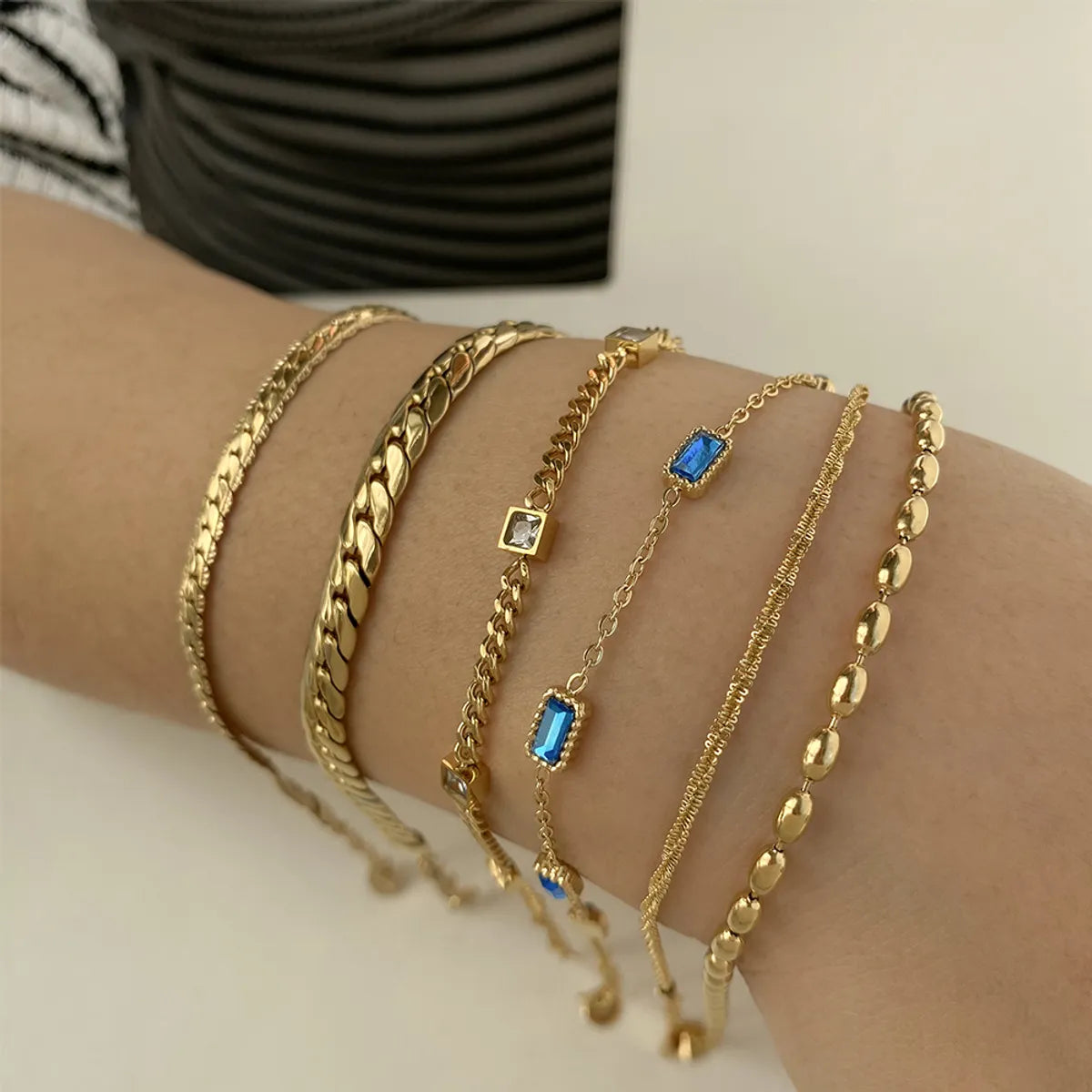 IG Style Modern Style Square Solid Color 304 Stainless Steel 16K Gold Plated White Gold Plated Gold Plated Zircon Bracelets In Bulk