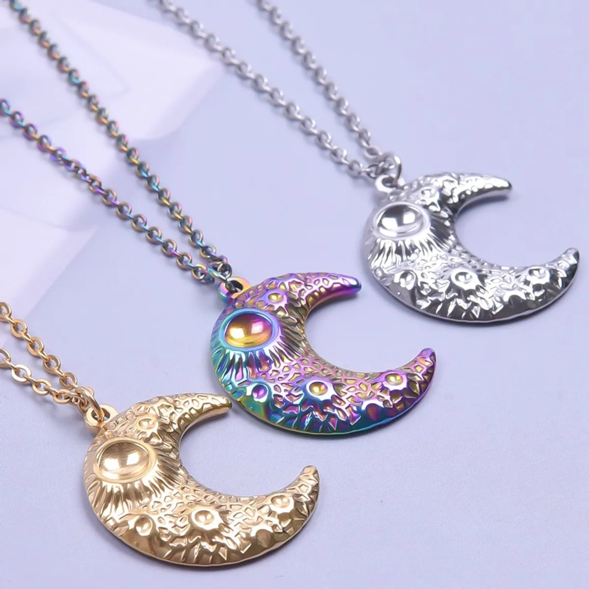 304 Stainless Steel IG Style Modern Style Plating Moon Pendant Necklace