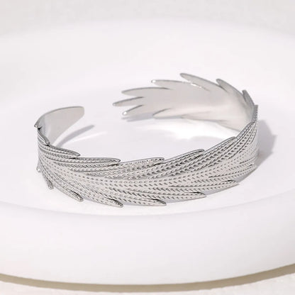 IG Style Modern Style Simple Style Feather 304 Stainless Steel 18K Gold Plated Bangle In Bulk