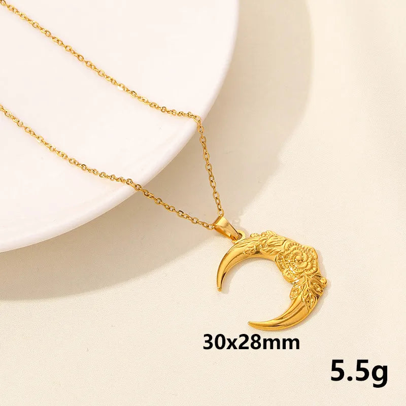 304 Stainless Steel IG Style Plating Hollow Out Star Moon Pendant Necklace