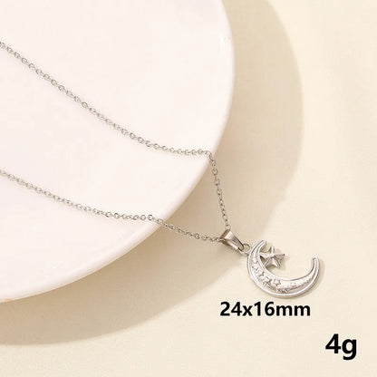 304 Stainless Steel IG Style Plating Hollow Out Star Moon Pendant Necklace