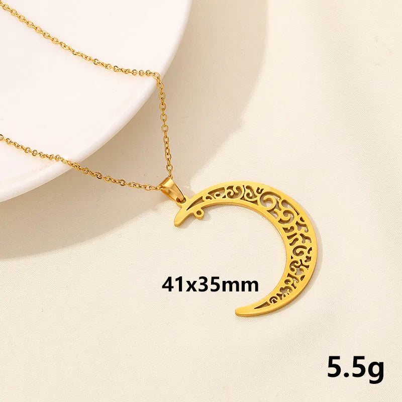 304 Stainless Steel IG Style Plating Hollow Out Star Moon Pendant Necklace