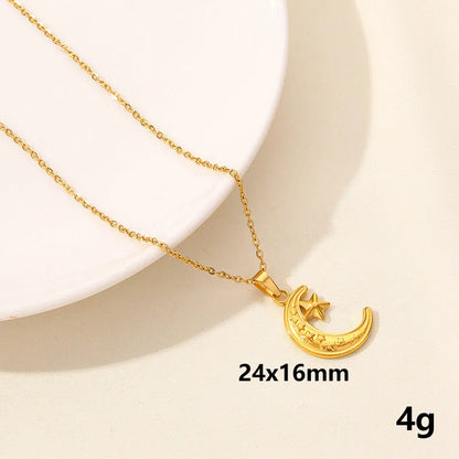 304 Stainless Steel IG Style Plating Hollow Out Star Moon Pendant Necklace