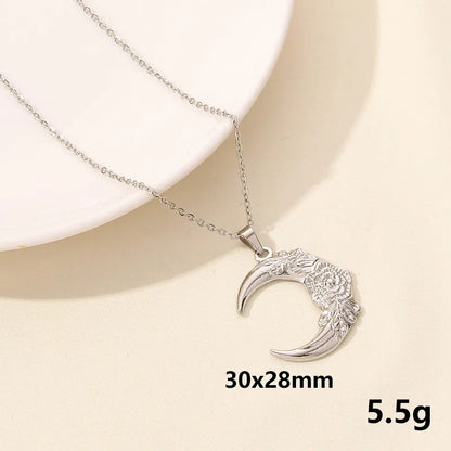 304 Stainless Steel IG Style Plating Hollow Out Star Moon Pendant Necklace