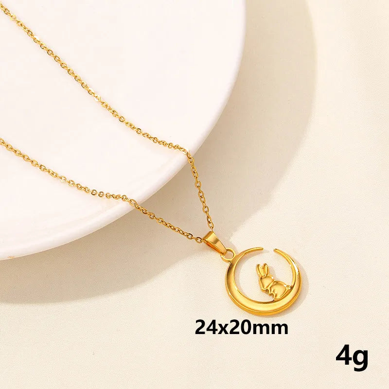 304 Stainless Steel IG Style Plating Hollow Out Star Moon Pendant Necklace