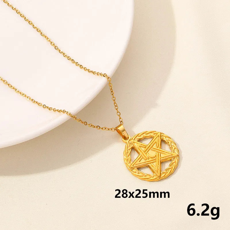 304 Stainless Steel IG Style Plating Hollow Out Star Moon Pendant Necklace