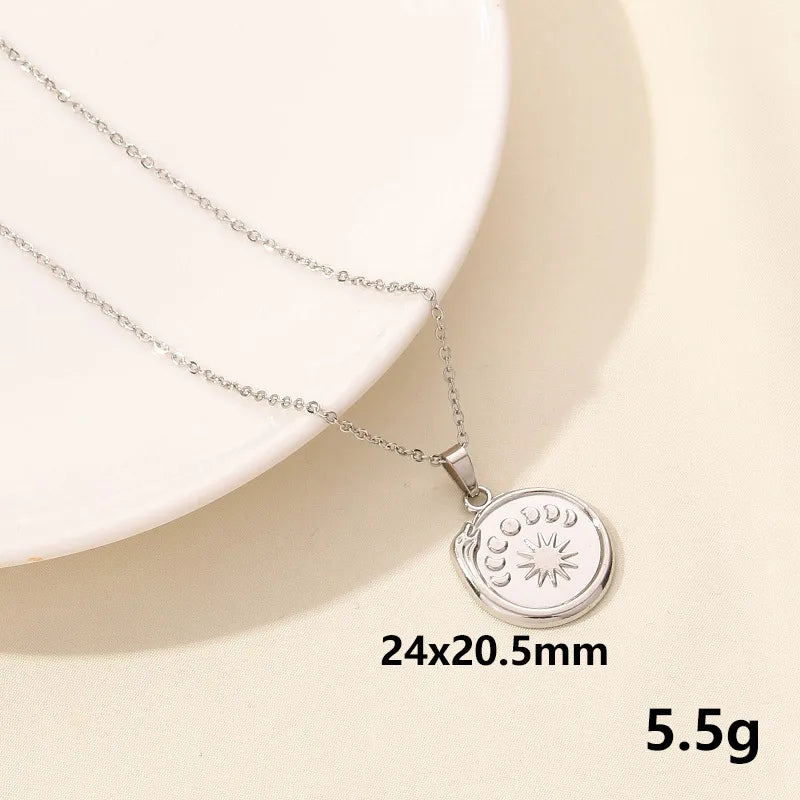 304 Stainless Steel IG Style Plating Hollow Out Star Moon Pendant Necklace