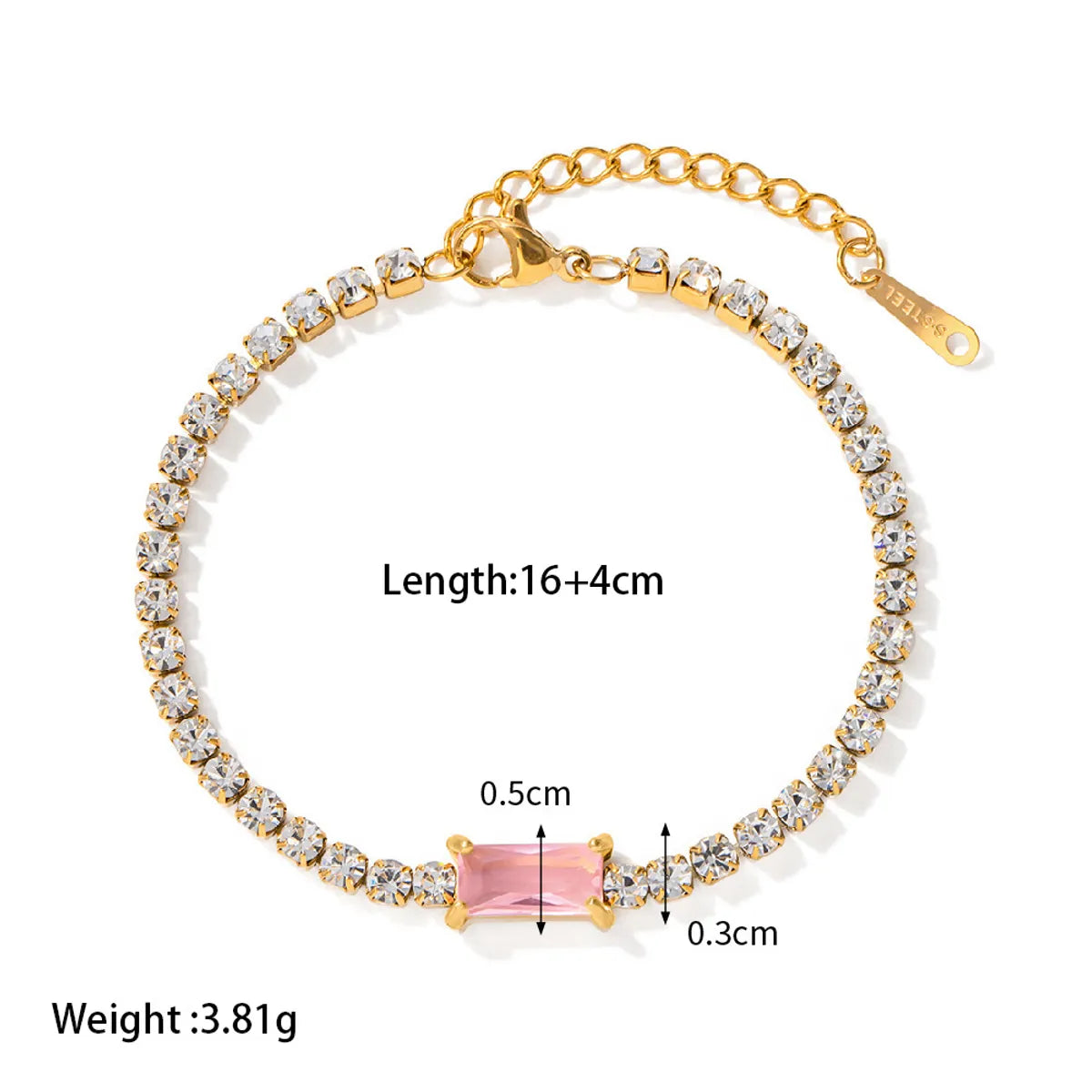 304 Stainless Steel IG Style Simple Style Shiny Plating Inlay Rectangle Zircon Bracelets