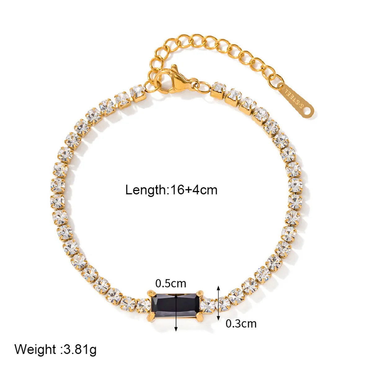 304 Stainless Steel IG Style Simple Style Shiny Plating Inlay Rectangle Zircon Bracelets