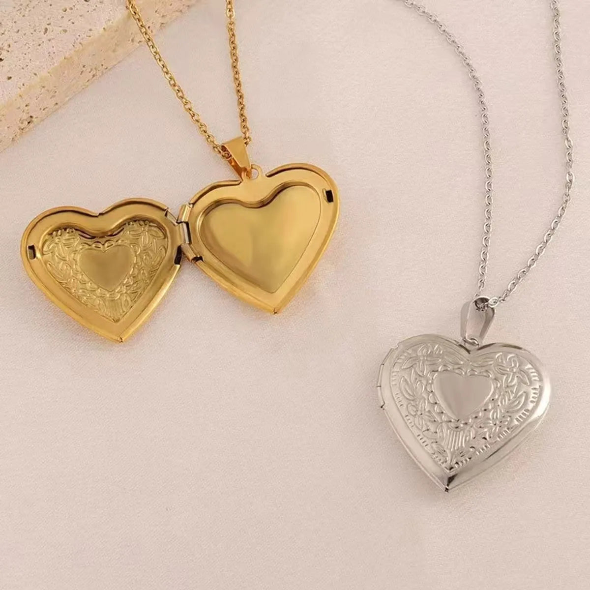 304 Stainless Steel 18K Gold Plated IG Style Sweet Heart Shape Pendant Necklace Locket Necklace