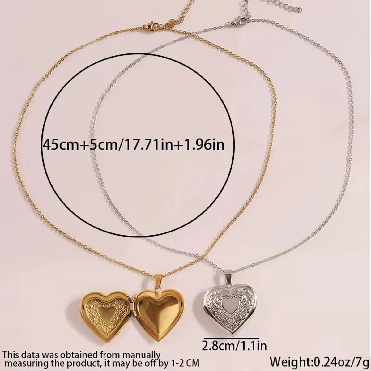 304 Stainless Steel 18K Gold Plated IG Style Sweet Heart Shape Pendant Necklace Locket Necklace