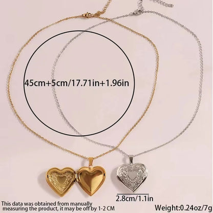 304 Stainless Steel 18K Gold Plated IG Style Sweet Heart Shape Pendant Necklace Locket Necklace