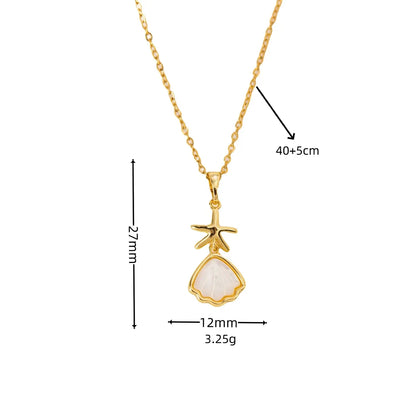 304 Stainless Steel K Gold Plated Simple Style Classic Style Plating Inlay Starfish Shell Rhinestones Pendant Necklace