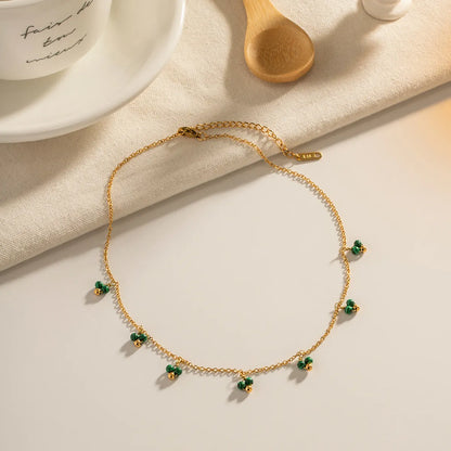 304 Stainless Steel Malachite 18K Gold Plated Simple Style Classic Style Plating Solid Color Necklace