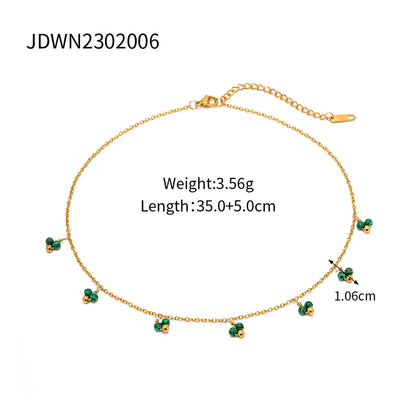 304 Stainless Steel Malachite 18K Gold Plated Simple Style Classic Style Plating Solid Color Necklace