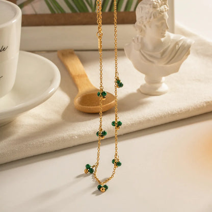 304 Stainless Steel Malachite 18K Gold Plated Simple Style Classic Style Plating Solid Color Necklace