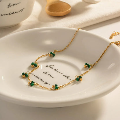 304 Stainless Steel Malachite 18K Gold Plated Simple Style Classic Style Plating Solid Color Necklace