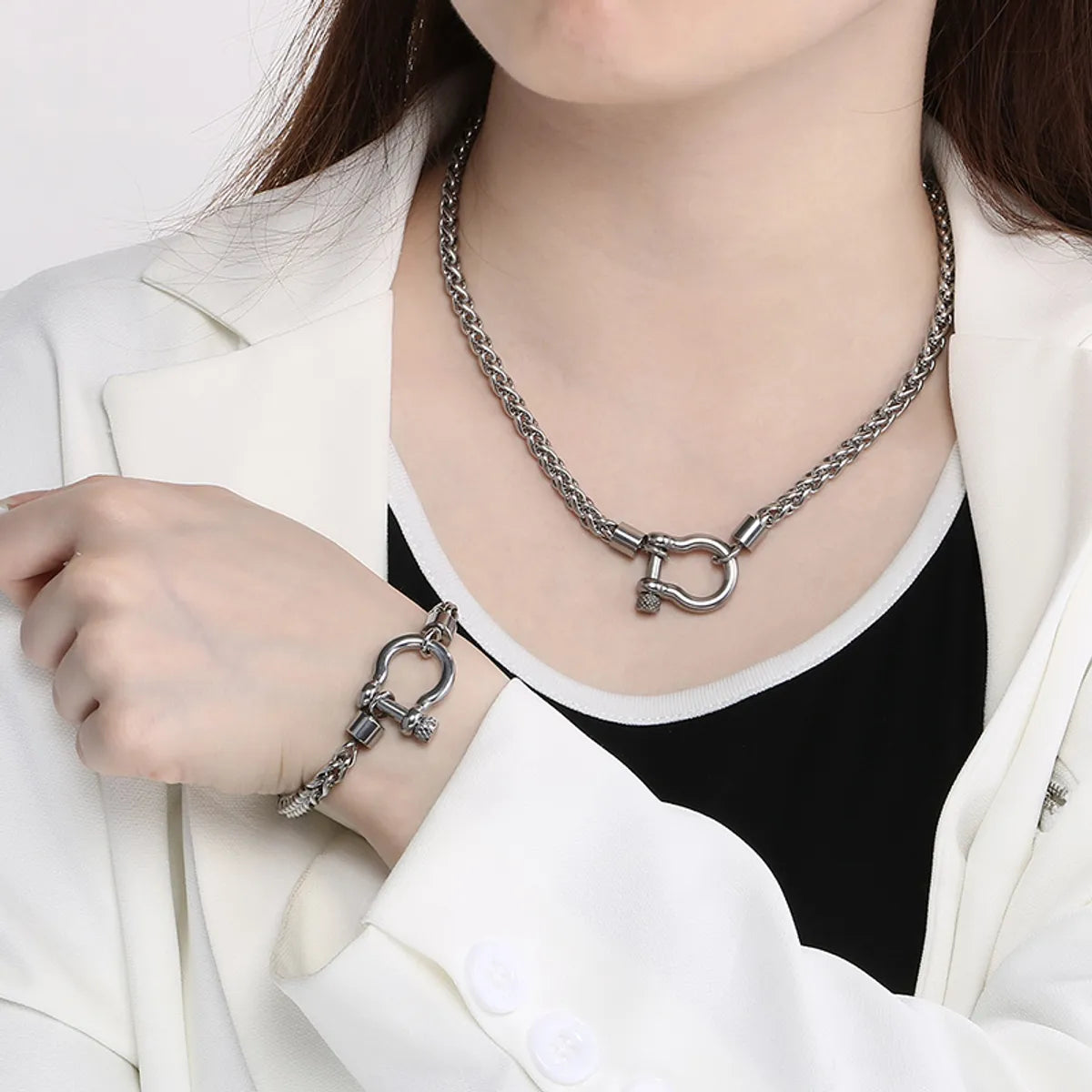 304 Stainless Steel Modern Style Simple Style Classic Style Geometric Bracelets Necklace