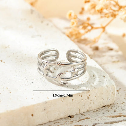 304 Stainless Steel Modern Style Simple Style Hollow Out Moon Leaves Symbol Open Rings