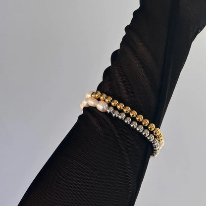 304 Stainless Steel Natural Pearls Vary In Size, Please Consider Carefully Before Ordering! 18K Gold Plated IG Style Basic Beaded Round Bracelets