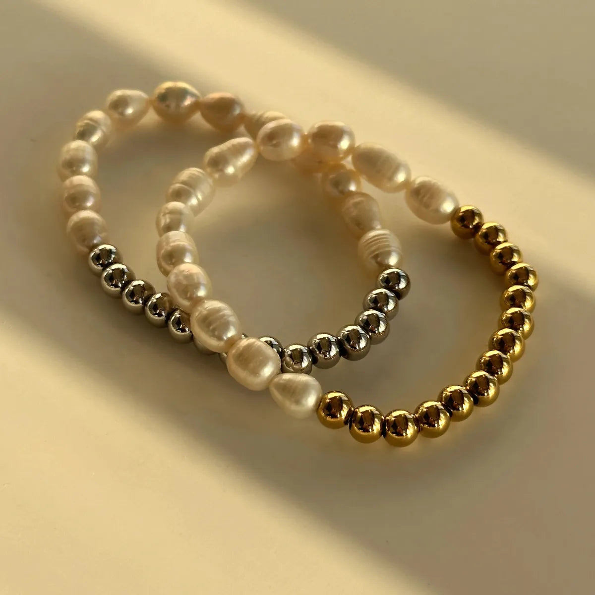 304 Stainless Steel Natural Pearls Vary In Size, Please Consider Carefully Before Ordering! 18K Gold Plated IG Style Basic Beaded Round Bracelets