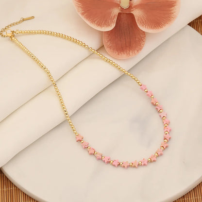 Wholesale Jewelry Simple Style Commute Star 304 Stainless Steel Natural Stone Brass 18K Gold Plated Beaded Handmade Necklace