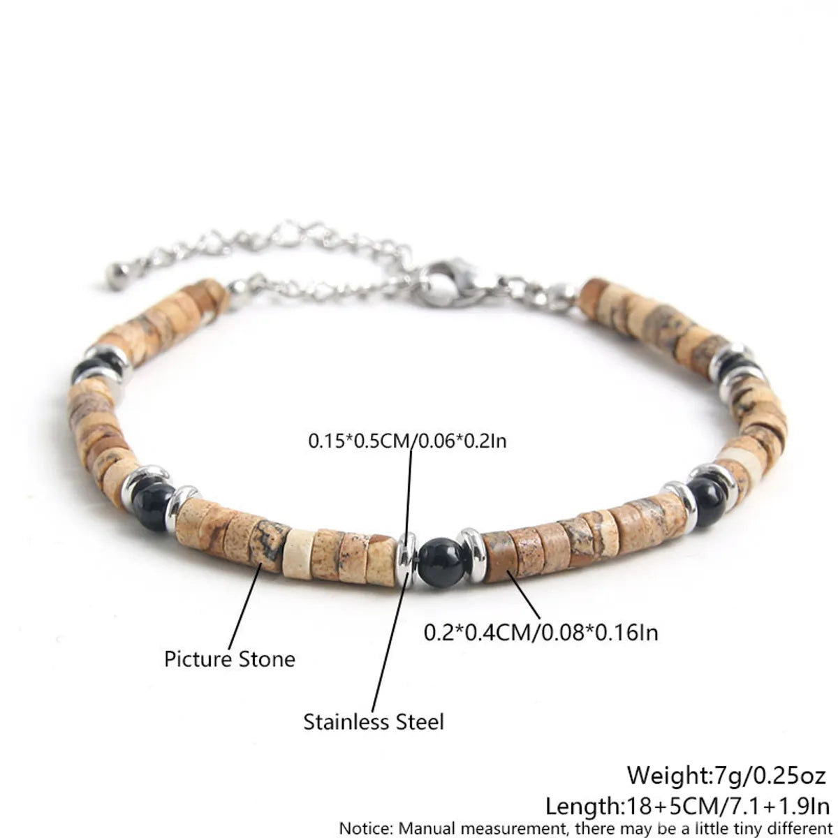 304 Stainless Steel Natural Stone Bohemian Beach Beaded Handmade Round Bracelets